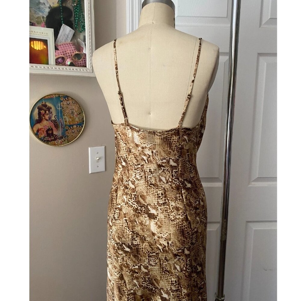 Forever 21 Snake Print Silky Cowl Neck Slinky Handkerchief Slip Dress *SMALL* - Picture 5 of 6